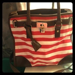 Red and white striped purse/ bag
